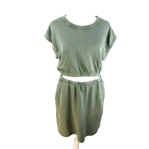 Aerie Dresses & Skirts - Aerie Offline Sweatshirt Dress Women S Green Cut Out Washed Look R51
